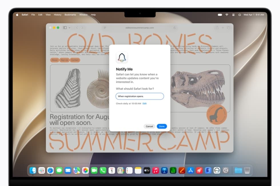 Safari má umět sledovat vybrané změny na webu a upozornit uživatele přes Notify Me. Zdroj: Apple Newsroom.
